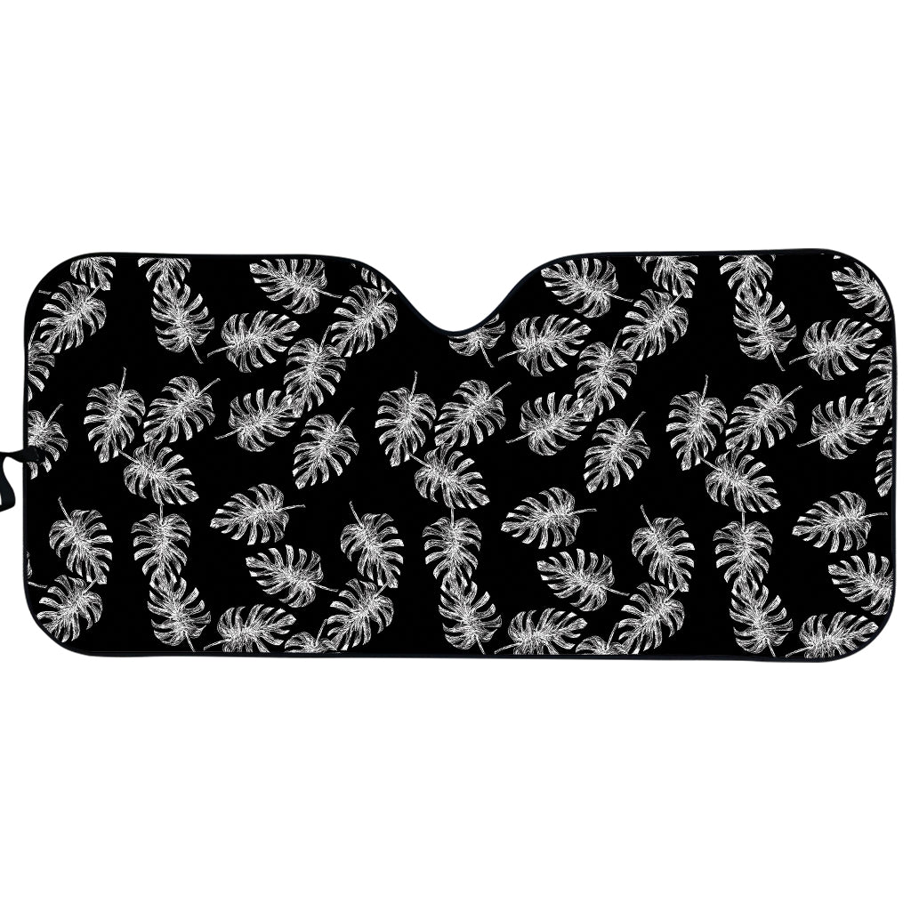 Black And White Monstera Pattern Print Car Sun Shade