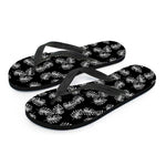 Black And White Monstera Pattern Print Flip Flops