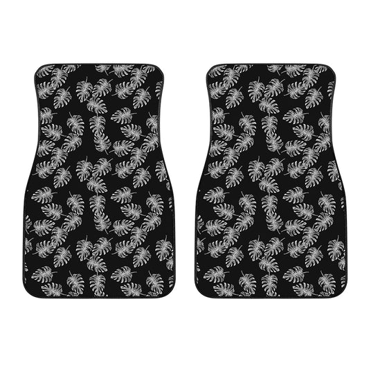 Black And White Monstera Pattern Print Front Car Floor Mats