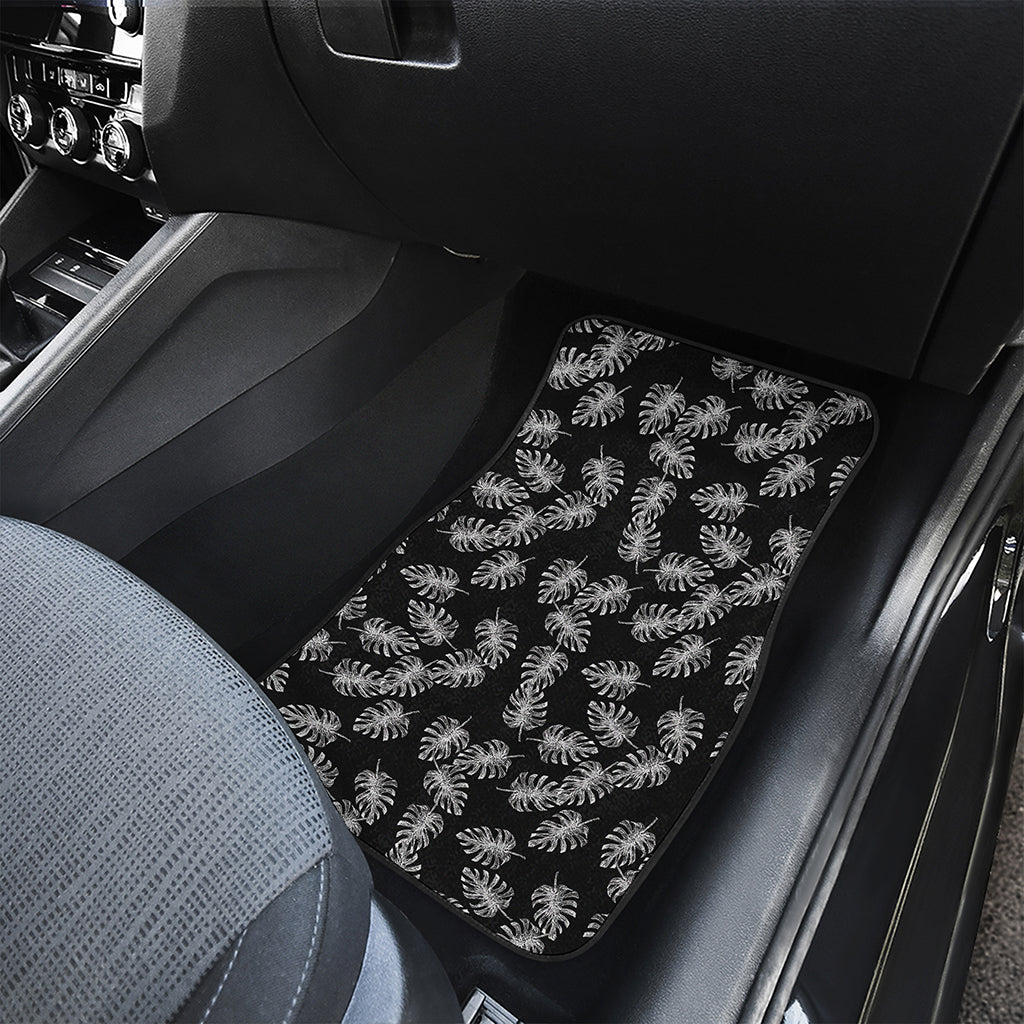 Black And White Monstera Pattern Print Front Car Floor Mats