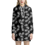 Black And White Monstera Pattern Print Hoodie Dress