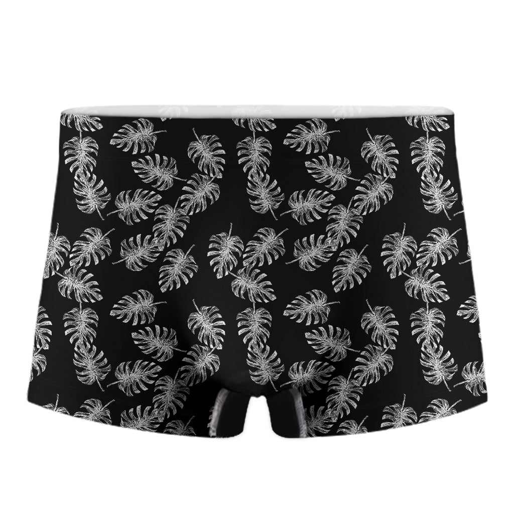 Black And White Monstera Pattern Print Men's Boxer Briefs