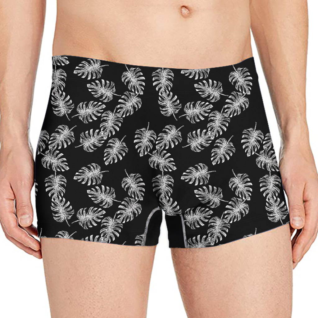 Black And White Monstera Pattern Print Men's Boxer Briefs