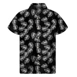 Black And White Monstera Pattern Print Men's Short Sleeve Shirt