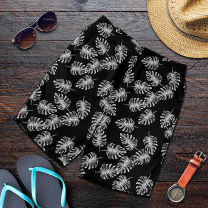 Black And White Monstera Pattern Print Men's Shorts