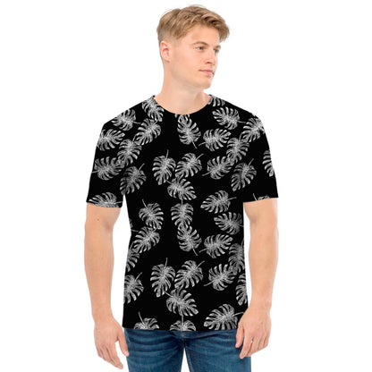 Black And White Monstera Pattern Print Men's T-Shirt