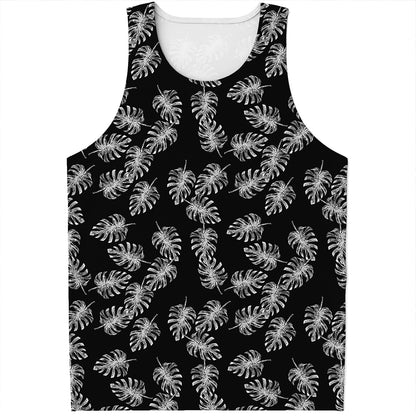 Black And White Monstera Pattern Print Men's Tank Top