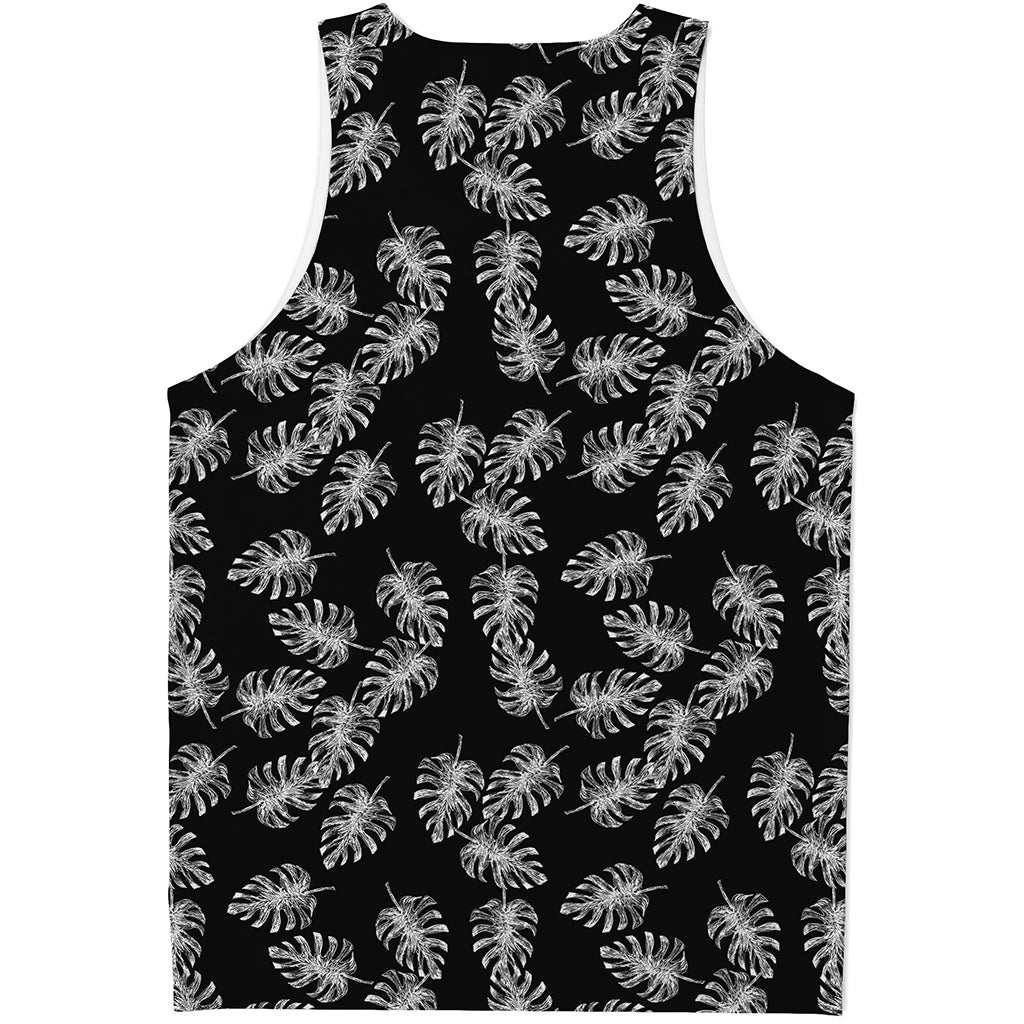 Black And White Monstera Pattern Print Men's Tank Top