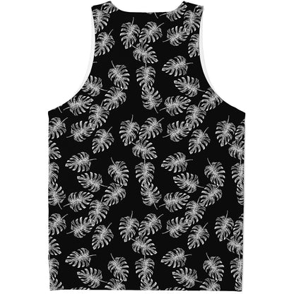 Black And White Monstera Pattern Print Men's Tank Top