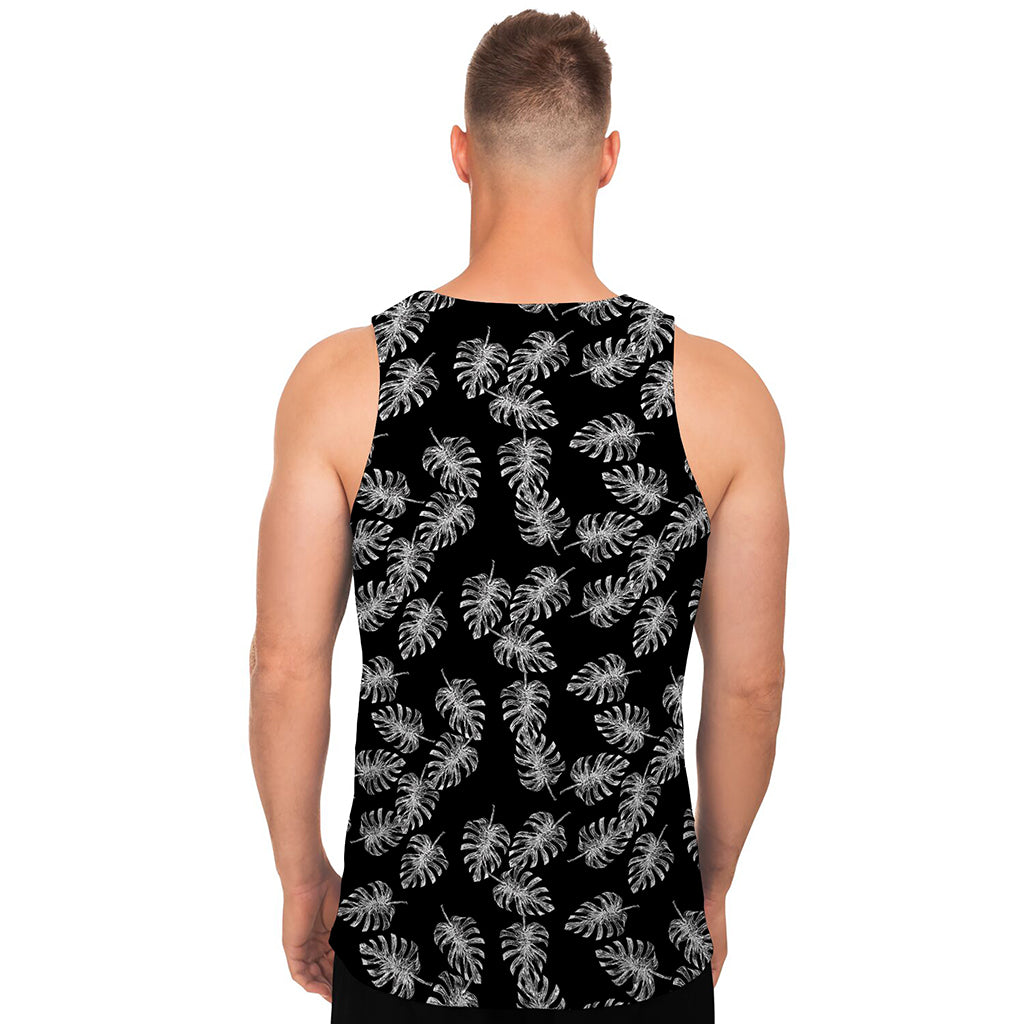 Black And White Monstera Pattern Print Men's Tank Top