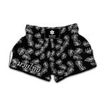Black And White Monstera Pattern Print Muay Thai Boxing Shorts