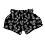 Black And White Monstera Pattern Print Muay Thai Boxing Shorts