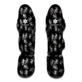 Black And White Monstera Pattern Print Muay Thai Shin Guards