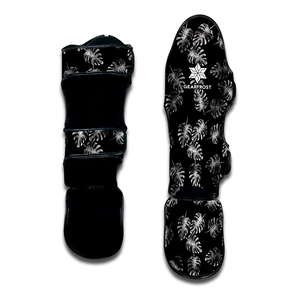 Black And White Monstera Pattern Print Muay Thai Shin Guard