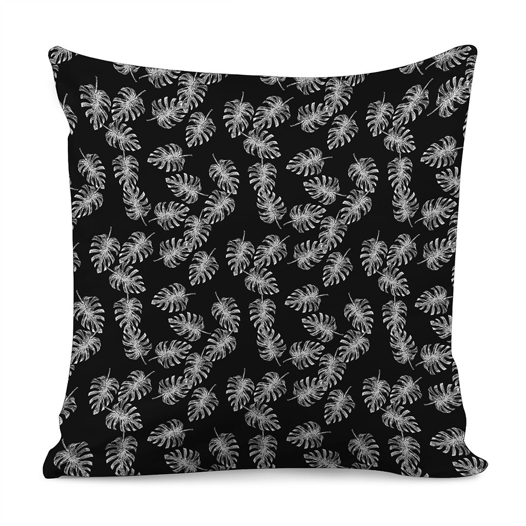 Black And White Monstera Pattern Print Pillow Cover