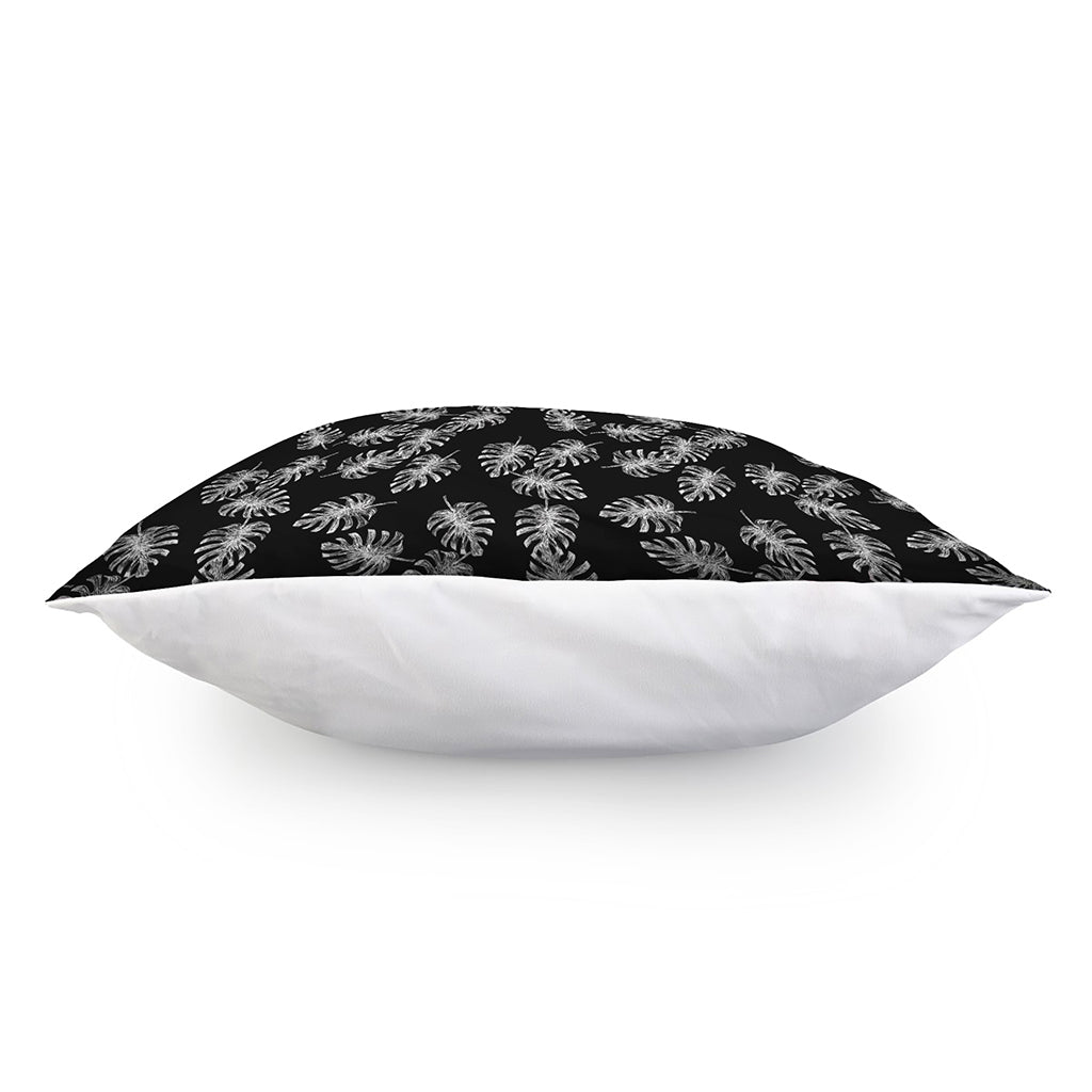 Black And White Monstera Pattern Print Pillow Cover