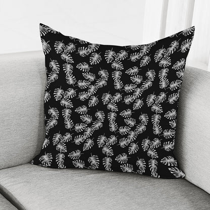 Black And White Monstera Pattern Print Pillow Cover
