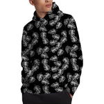Black And White Monstera Pattern Print Pullover Hoodie