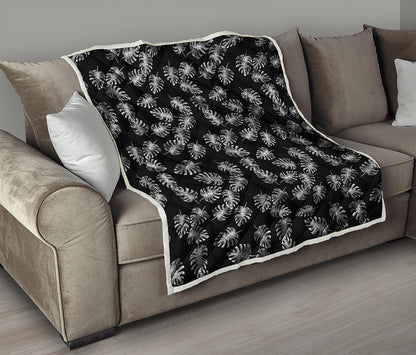 Black And White Monstera Pattern Print Quilt