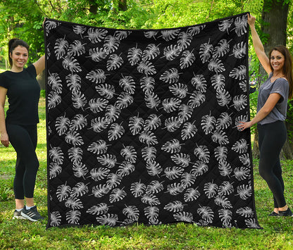 Black And White Monstera Pattern Print Quilt