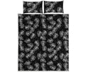 Black And White Monstera Pattern Print Quilt Bed Set