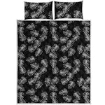 Black And White Monstera Pattern Print Quilt Bed Set