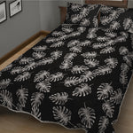 Black And White Monstera Pattern Print Quilt Bed Set