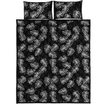 Black And White Monstera Pattern Print Quilt Bed Set