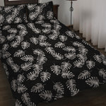 Black And White Monstera Pattern Print Quilt Bed Set