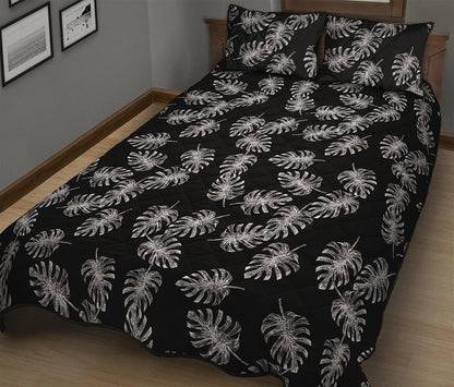 Black And White Monstera Pattern Print Quilt Bed Set