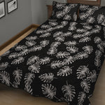 Black And White Monstera Pattern Print Quilt Bed Set