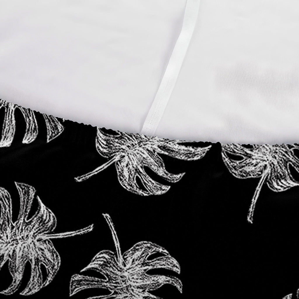 Black And White Monstera Pattern Print Sofa Cover