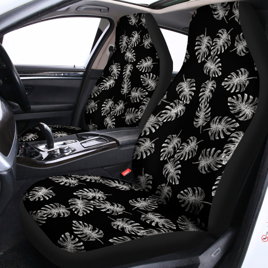 Black And White Monstera Pattern Print Universal Fit Car Seat Covers