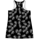 Black And White Monstera Pattern Print Women's Racerback Tank Top
