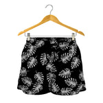 Black And White Monstera Pattern Print Women's Shorts