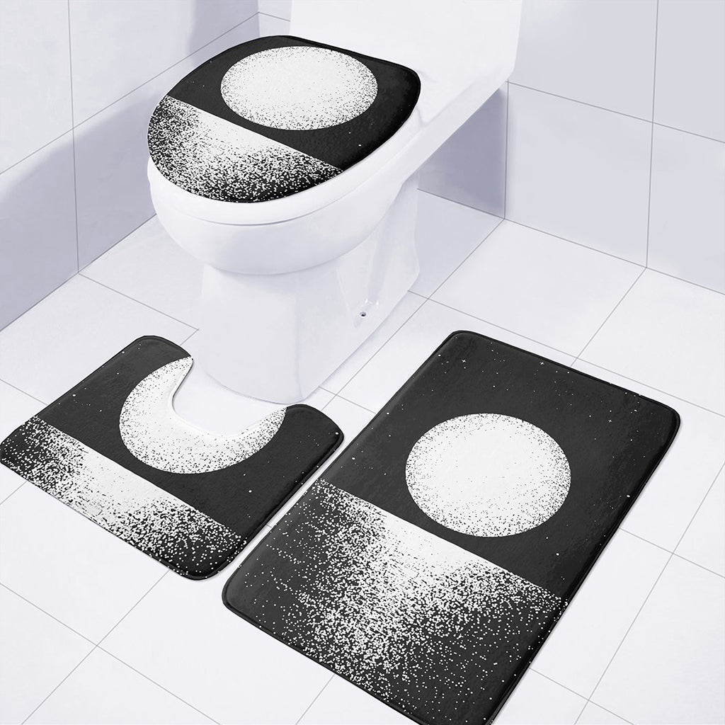Black And White Moonlight Print 3 Piece Bath Mat Set