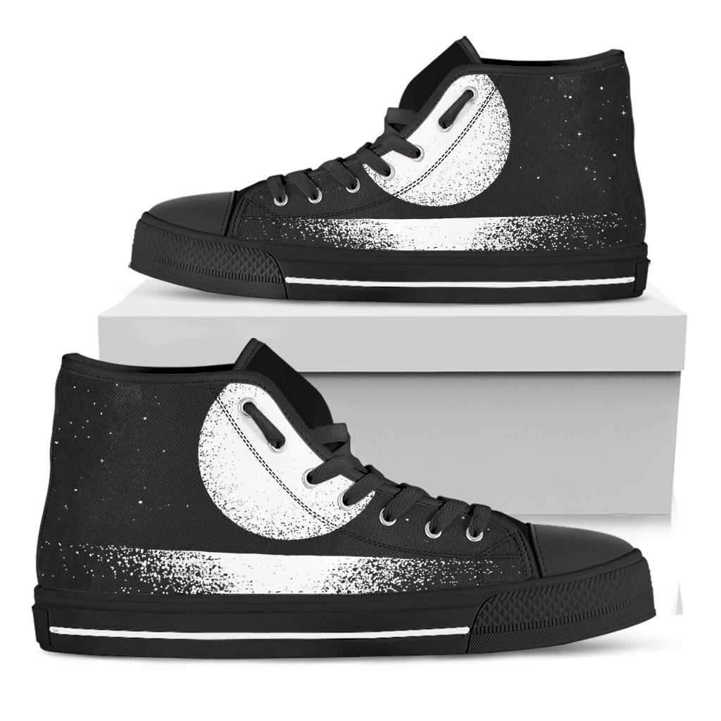 Black And White Moonlight Print Black High Top Shoes