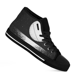 Black And White Moonlight Print Black High Top Shoes