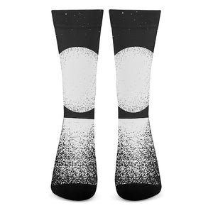 Black And White Moonlight Print Crew Socks