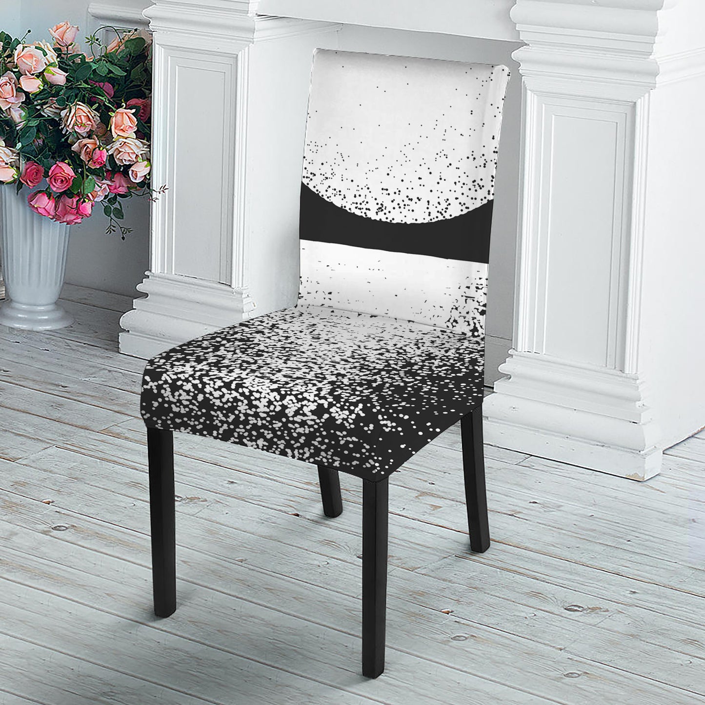 Black And White Moonlight Print Dining Chair Slipcover