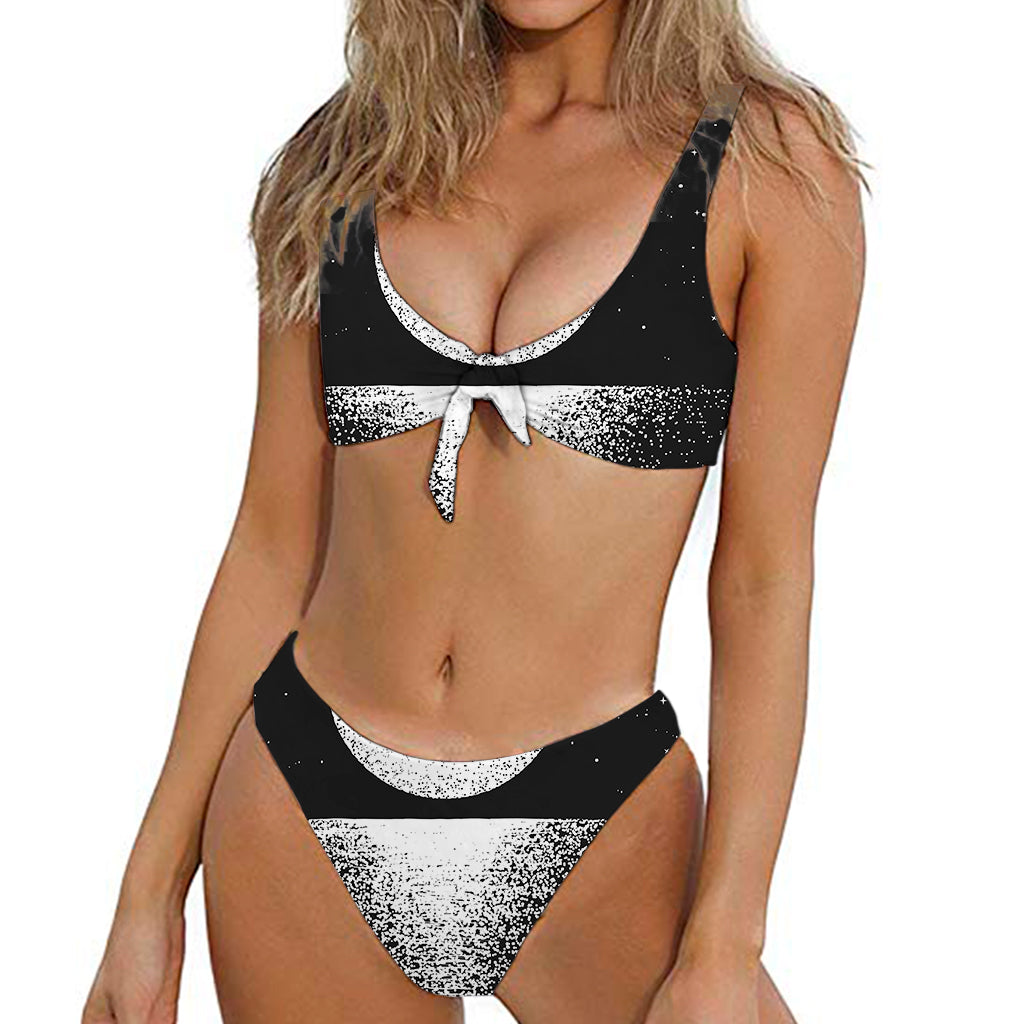 Black And White Moonlight Print Front Bow Tie Bikini