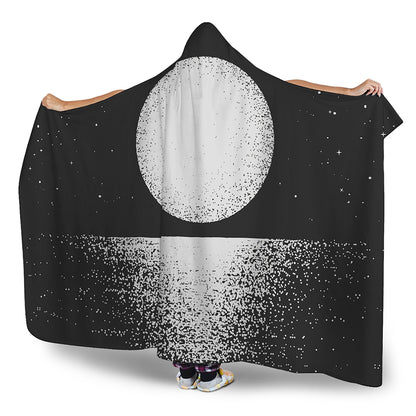 Black And White Moonlight Print Hooded Blanket