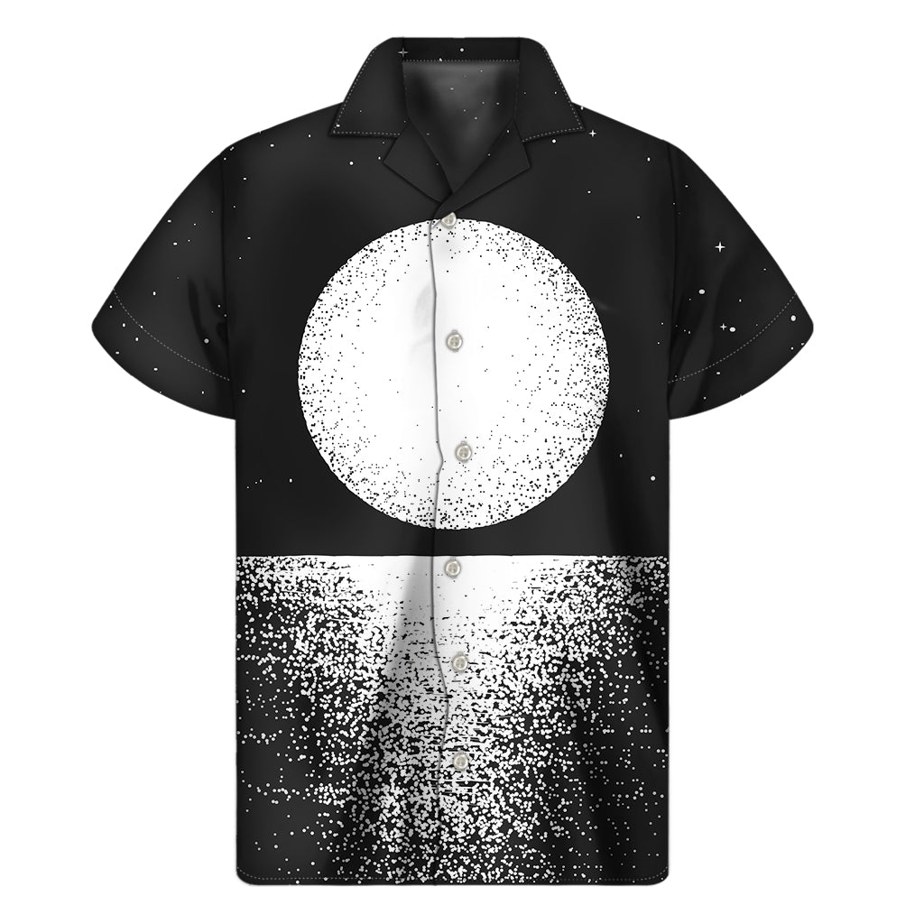 Black And White Moonlight Print Men's Short Sleeve Shirt