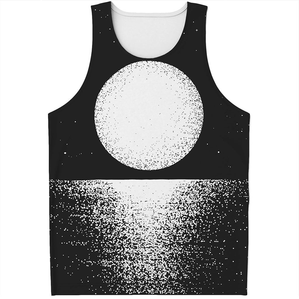 Black And White Moonlight Print Men's Tank Top