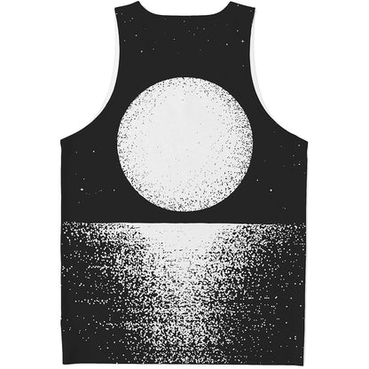 Black And White Moonlight Print Men's Tank Top