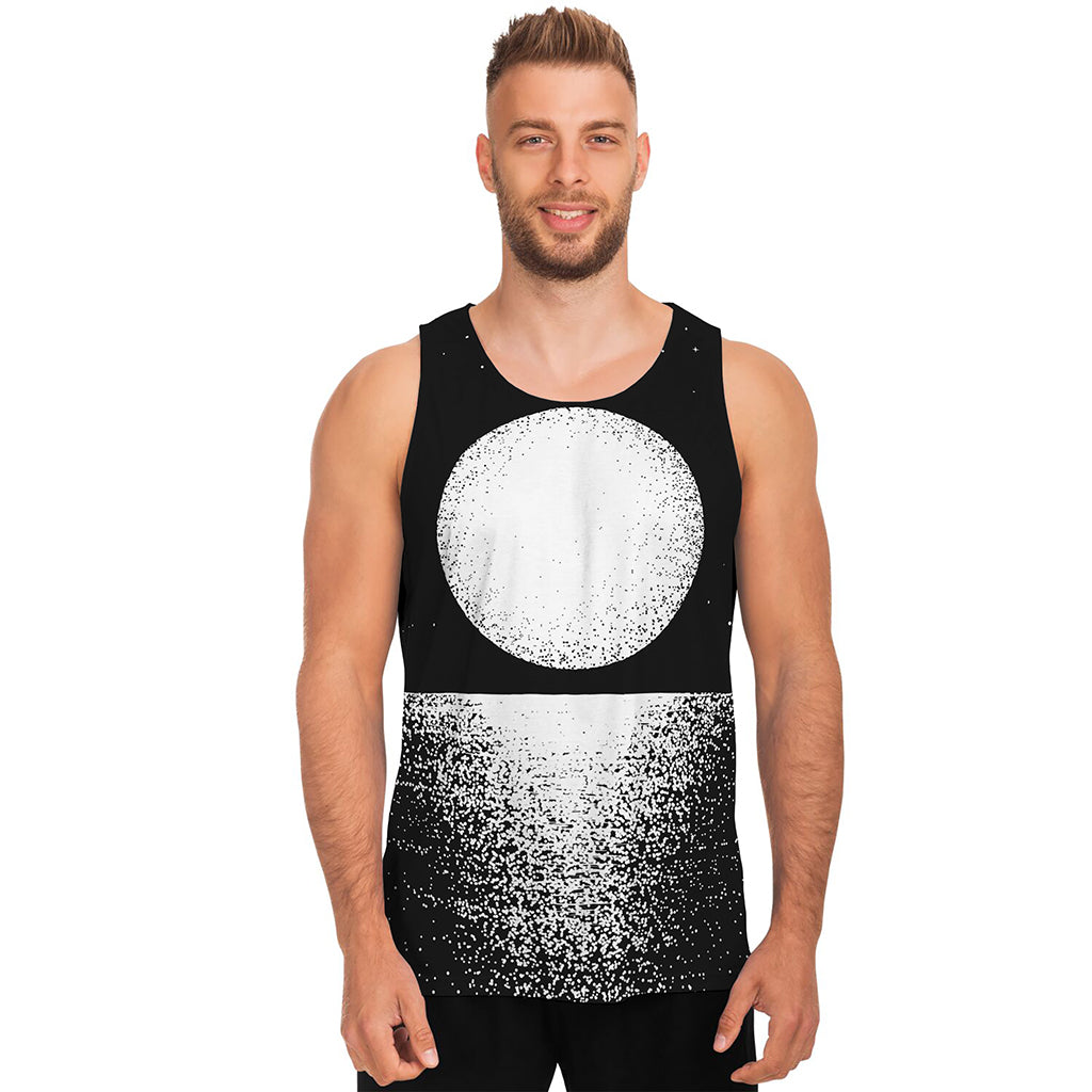 Black And White Moonlight Print Men's Tank Top