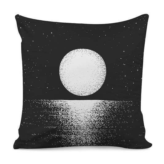 Black And White Moonlight Print Pillow Cover