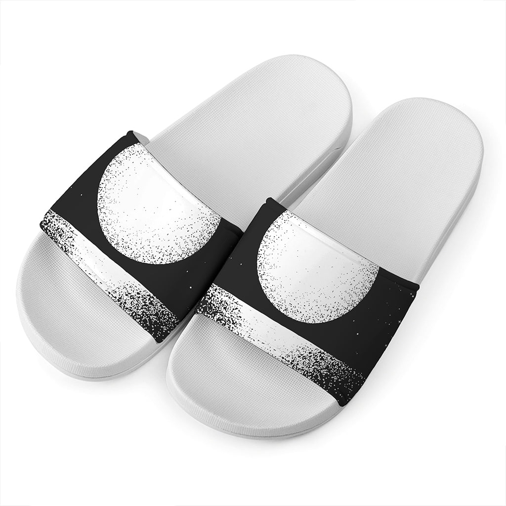 Black And White Moonlight Print White Slide Sandals