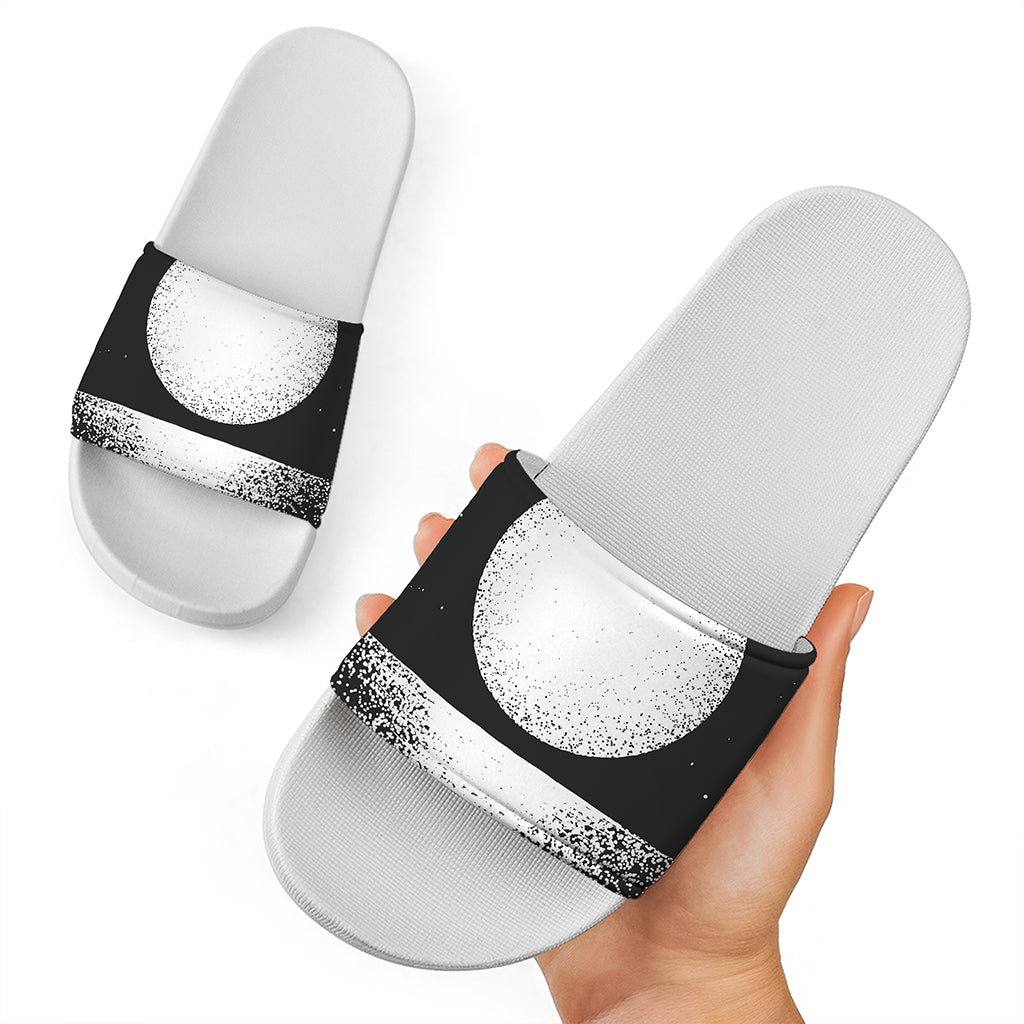 Black And White Moonlight Print White Slide Sandals