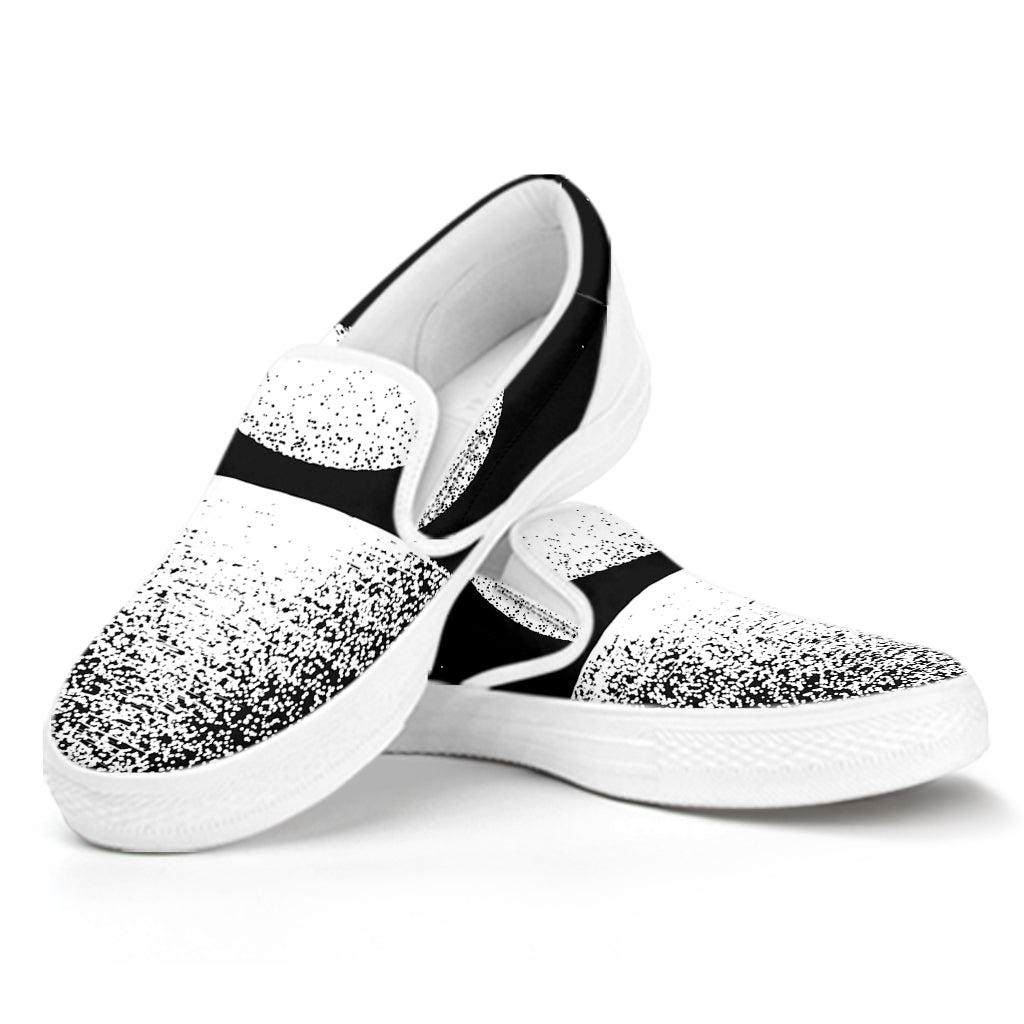 Black And White Moonlight Print White Slip On Shoes